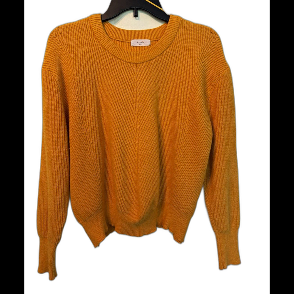 Elodie Yellow Ribbed Knit Crew Neck Pullover Sweater Long Sleeve Casual L